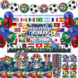 World Football Tournament Cup Celebration Decor 208 count International Flags Plate Napkin Cup Backdrop Pennant Flag Banner Tablecloth Balloon Popcorn Box for Soccer  Party Decor  Events