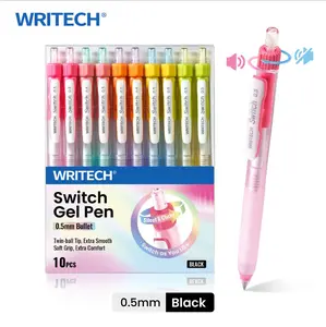 WRITECH Retractable Gel Ink Pens: 0.5mm Black-Ink Switch Between Silent and Clicky Soft Grip Fine Point Pen for Journaling Smooth Writing Quick-dry No Bleed 10ct Stationery Office Supplies