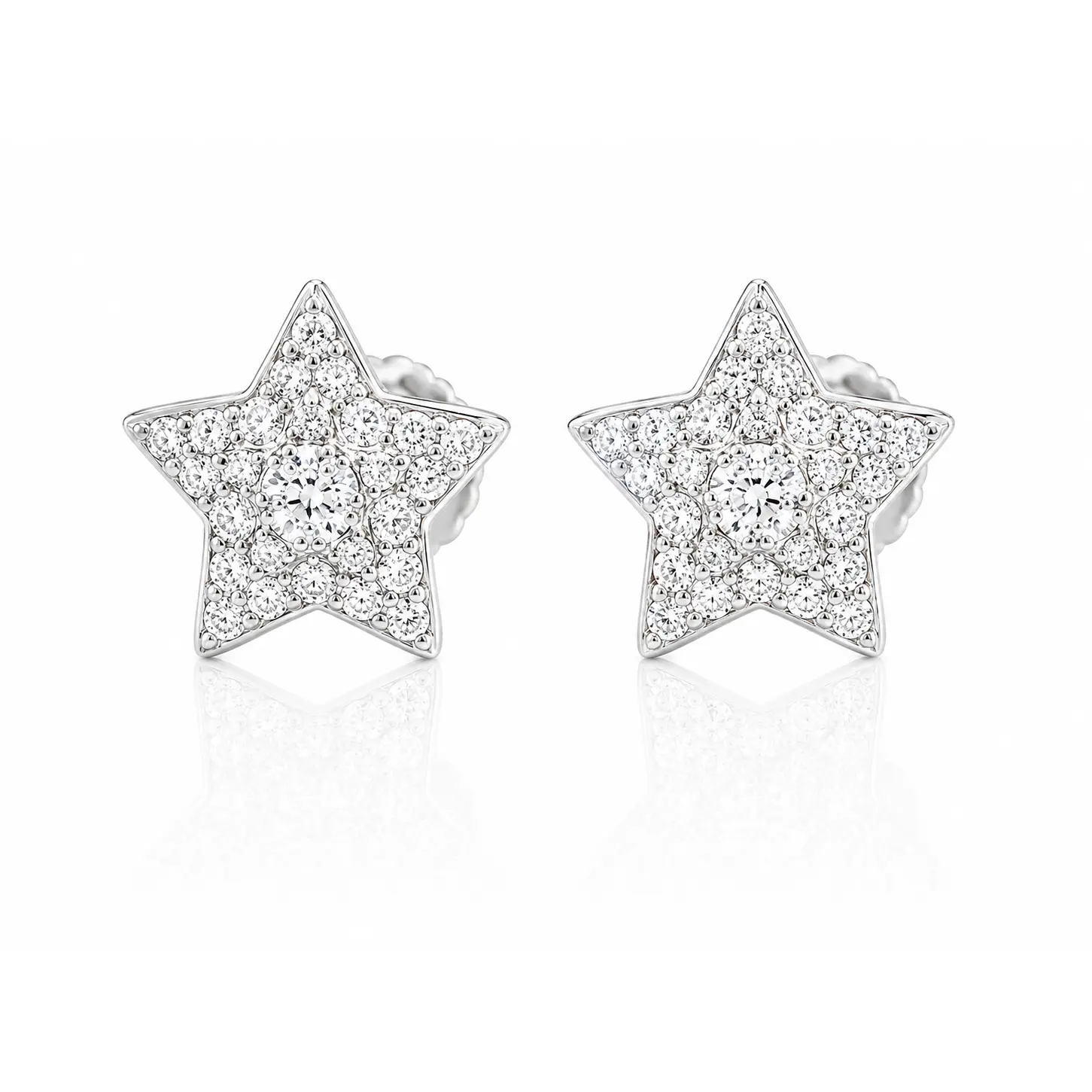 Elegant Unisex 925 Sterling Silver Star Shape Statement Ear Studs, VVS D Color GRA Certified Moissanite Jewelry, Push Back, for Male & Female Adults, At Paradise Gems Atlanta
