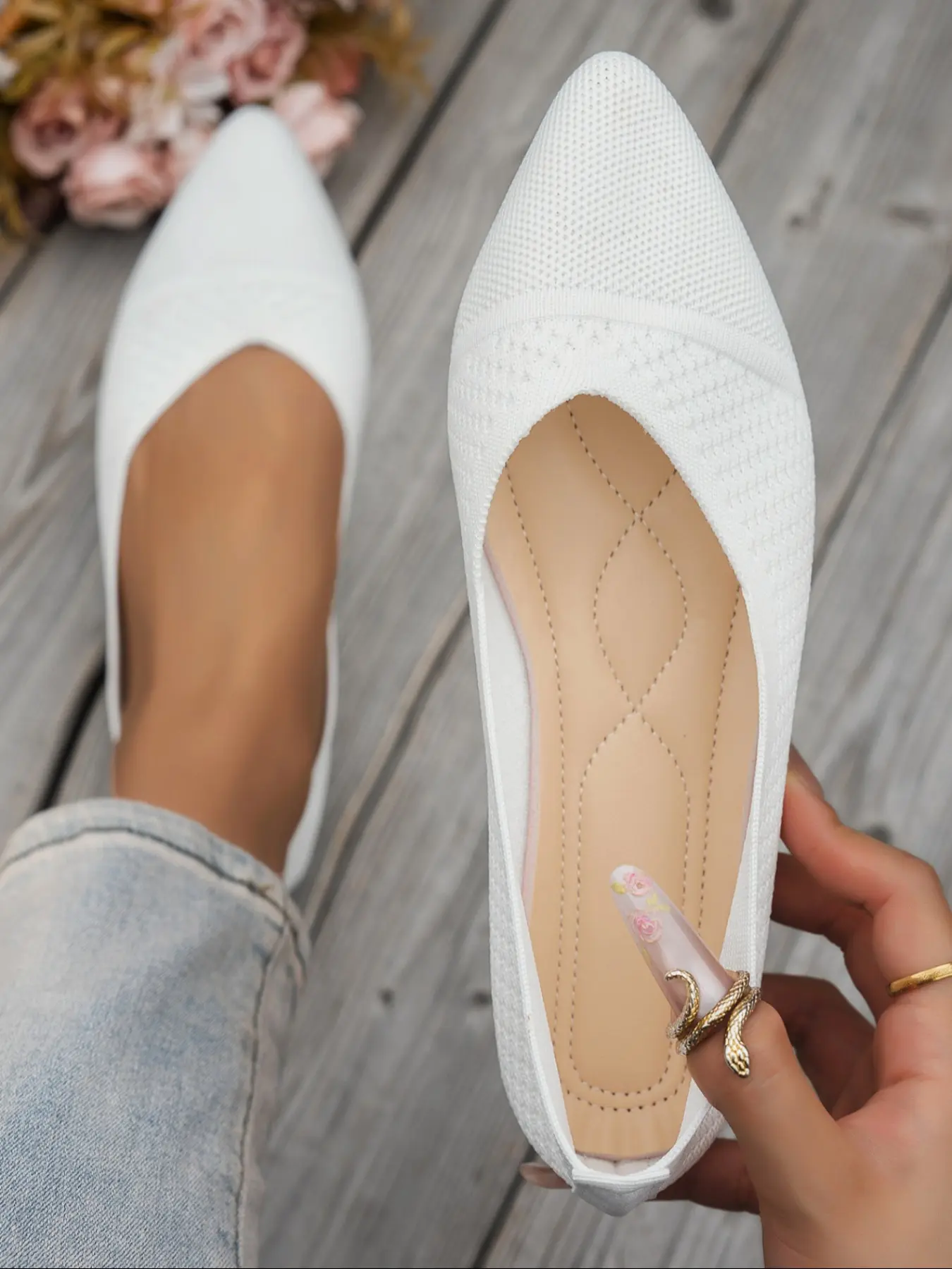 Women's Ballet Flats, Pointed Toe Knit Slip-On Walking Flats, Soft Sole Flats, Formal Shoes for Women, Comfortable, Soft, Stylish and Rubber Footwear, Soft Soled Shoes, Slip Ins Shoes