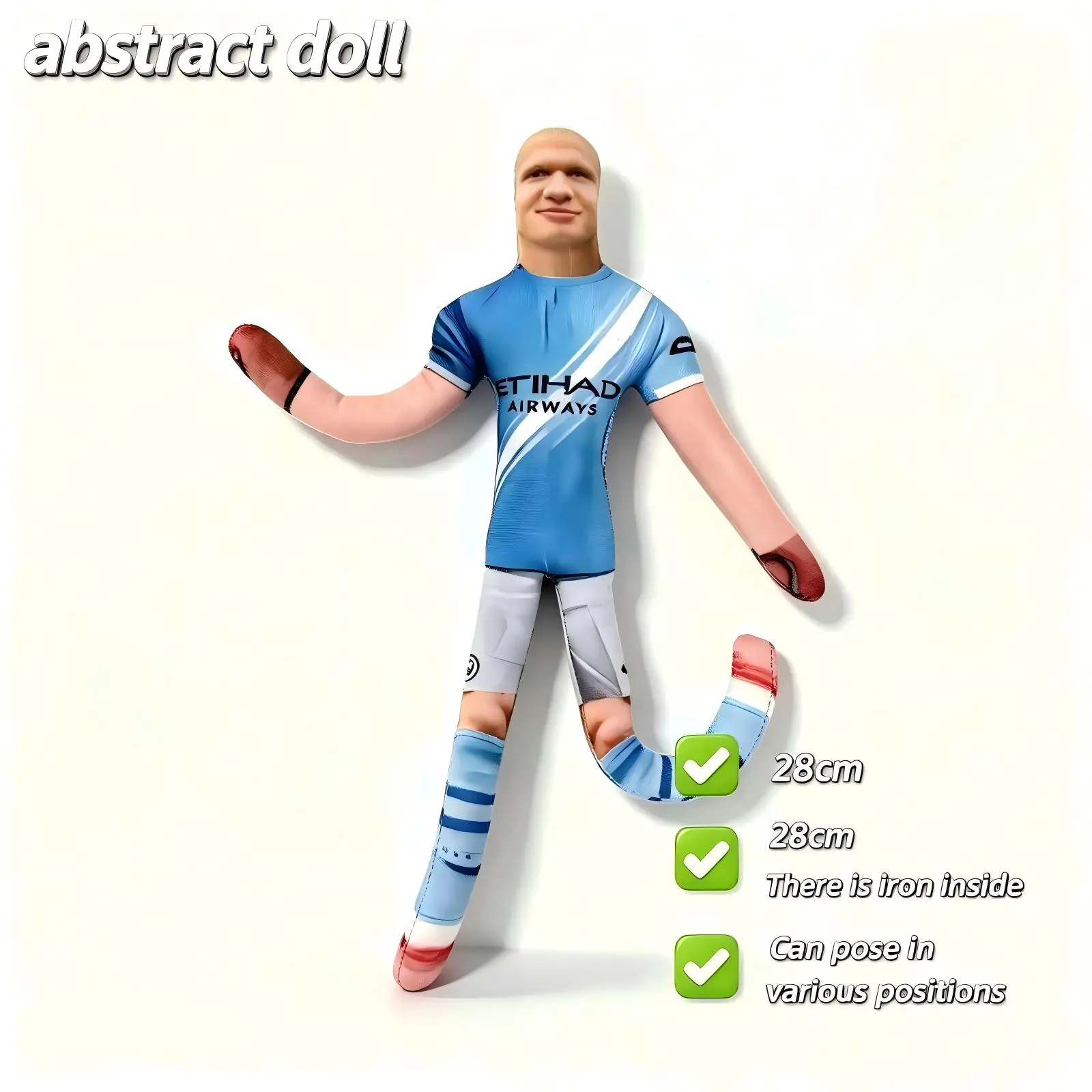 Soccer Player Abstract Bendable Plush Doll, Iron Wire Skeleton Poseable Jointed Figure, Dual-Sided Print Soft Stuffed Toy, Stylish Room Decor & Funny Collectible Gifts for Football Fans