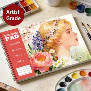 16 Sheets A4/a5 Watercolor Paper Pad, 300g Acid-Free Thickened Paper, High Absorbency, Tear-Resistant, Ideal for Artists Beginners Students
