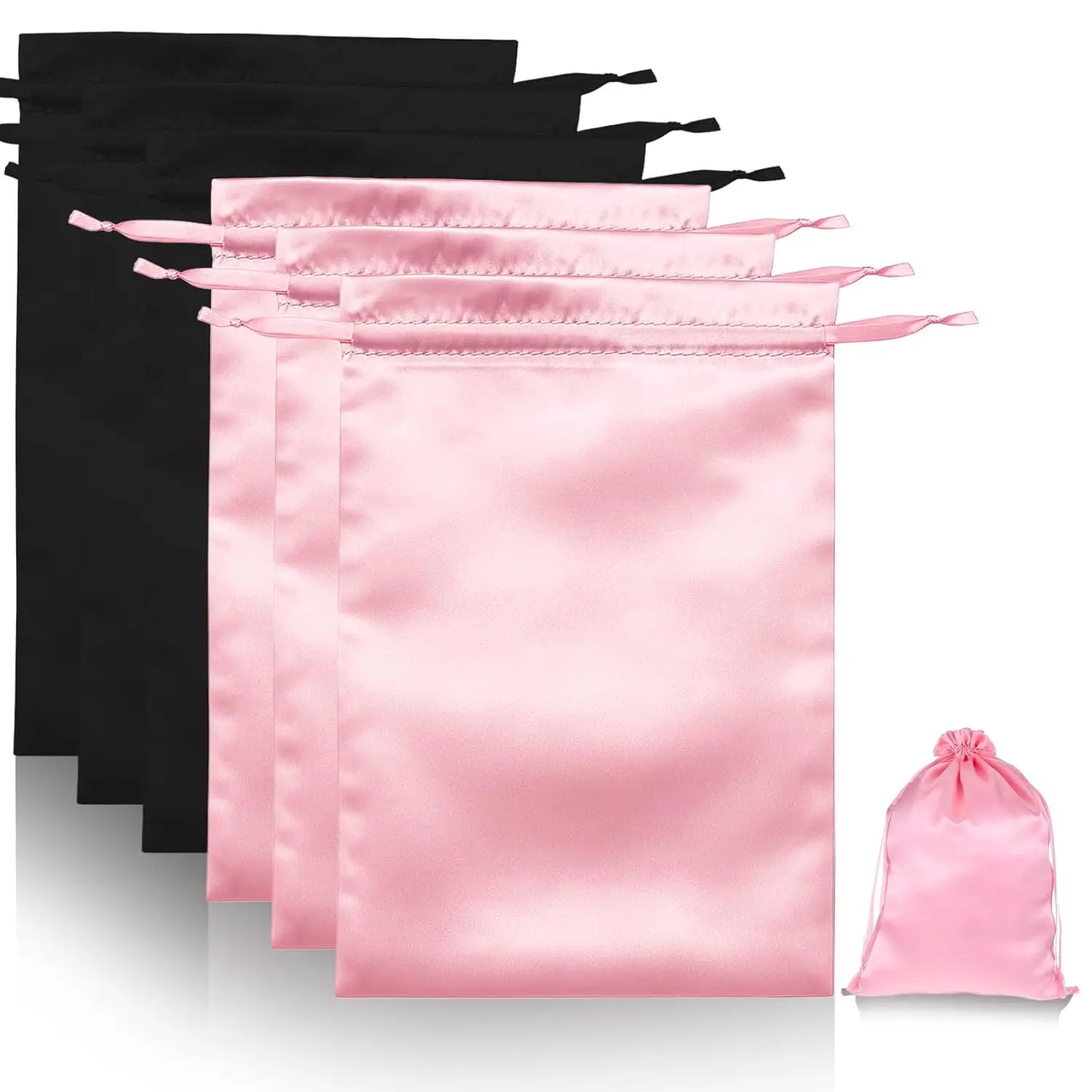6 count Wig Storage Bags with Satin Drawstring Silk Bag for Packaging Wigs Extension Bundle Hair Extensions Storage Sacks for , Salon, Travel Travel Bag with Drawstring (+Black)