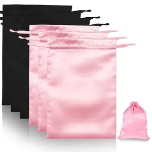 6 count Wig Storage Bags with Satin Drawstring Silk Bag for Packaging Wigs Extension Bundle Hair Extensions Storage Sacks for , Salon, Travel Travel Bag with Drawstring (+Black)