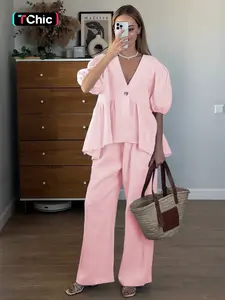 Women's Casual Two-Piece Set, High-Waisted Wide-Leg Pants & Crop Top, Fitted Design, Perfect for Daily Wear & Vacation Style