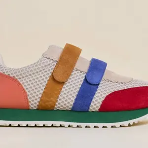 Charlotte Stone Conway Sneaker - Colorblock Design with Velcro Closure and Textured Suede Accents