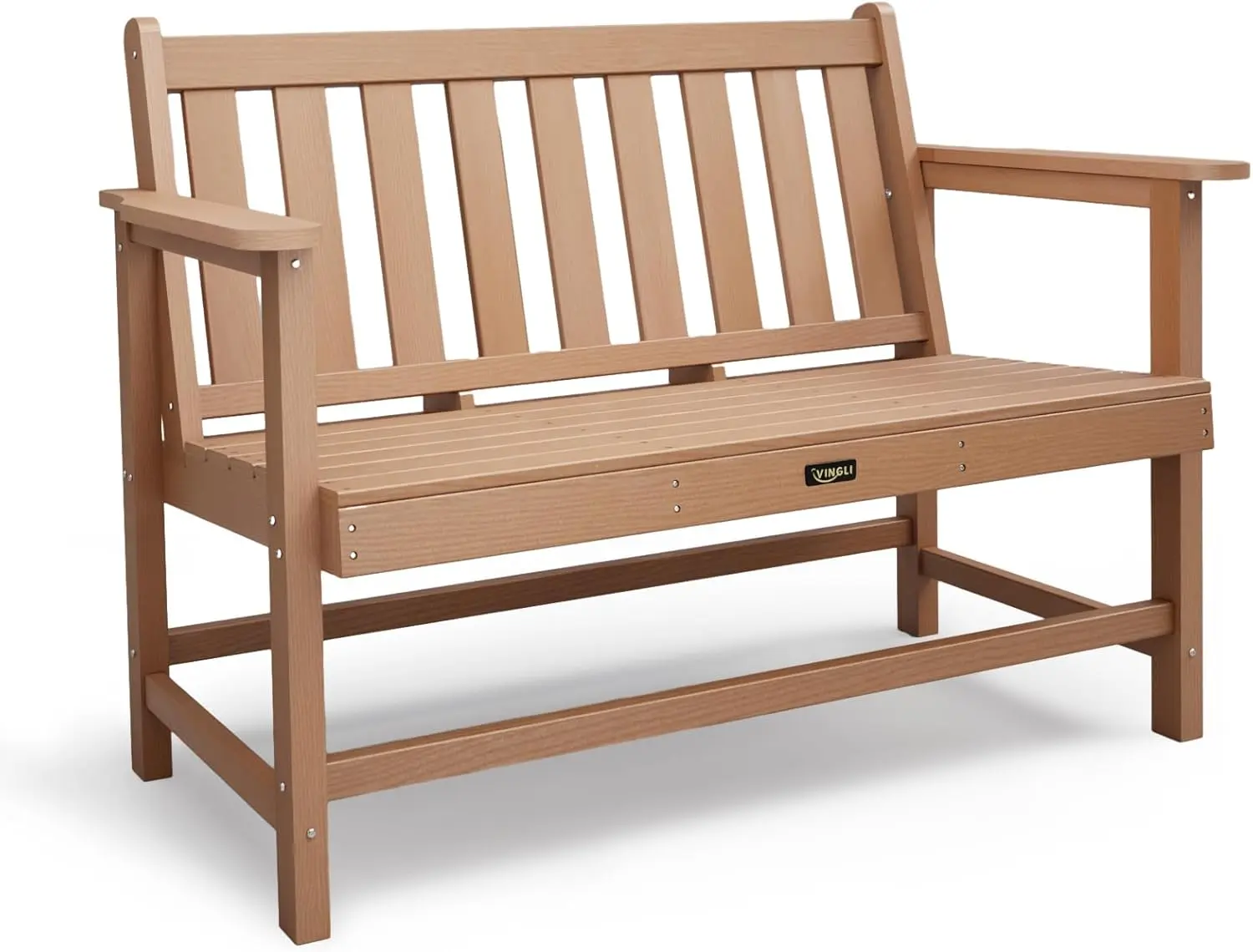 VINGLI Classic 49 in HDPE Wood Grain Home Outdoor Patio Bench, 2-Person Weatherproof Bench with Backrest & Armrests, Heavy Duty 600 lbs Capacity, Low Maintenance for Porch Backyard, Home Outdoor Furniture, Patio Furniture