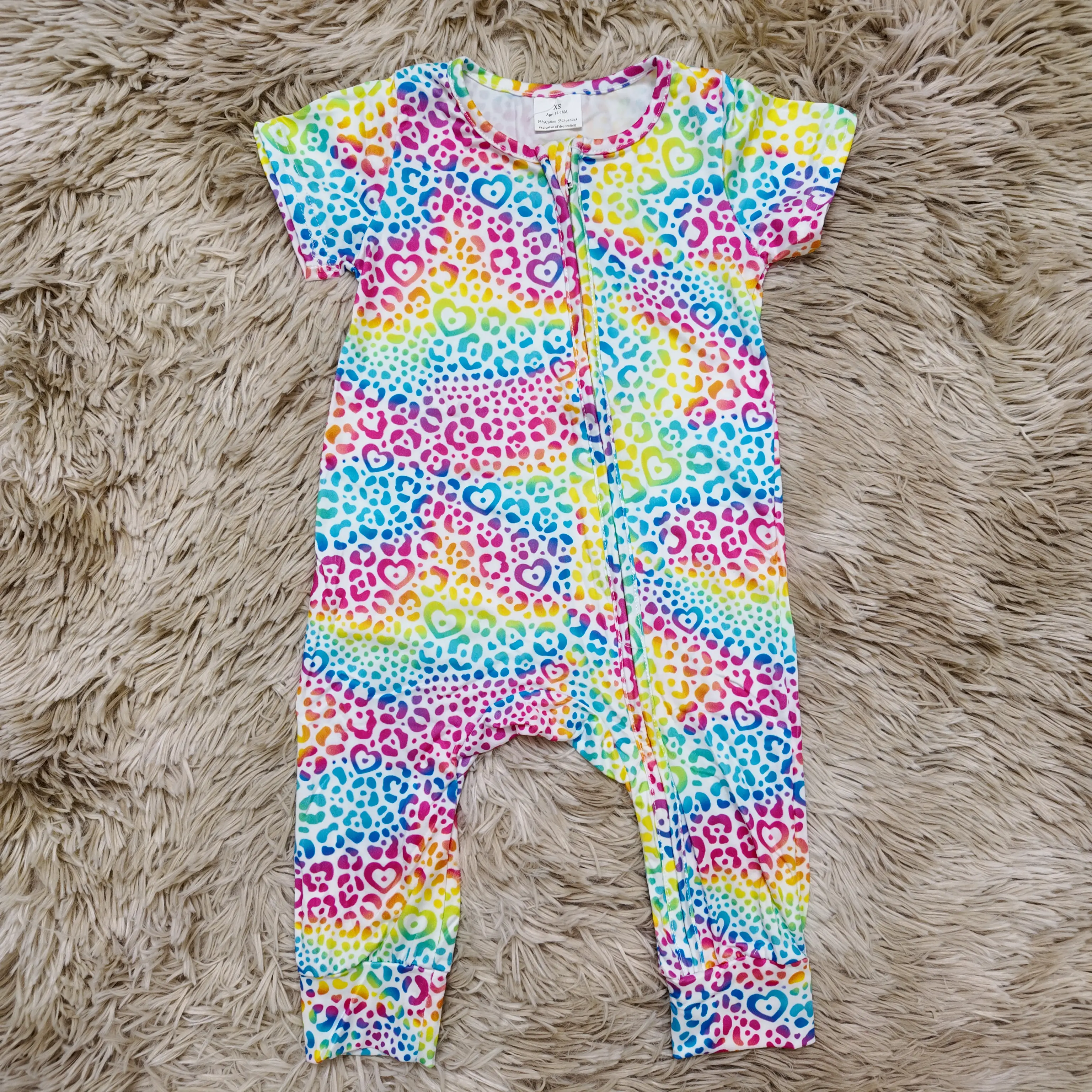 Baby Girls' Short-Sleeve Multi-Color Leopard Zipper Sleeper Romper, Infant Jumpsuit, Toddler Onesies