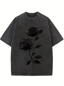 Men's Cotton Short-Sleeve T-Shirt - High-Quality Heavyweight Stretch Casual Men's Wear, Letter Print Vintage Distressed Washed Round Neck, Oversized Loose Hip-Hop Summer Graphic Tee, Vintage T Shirts