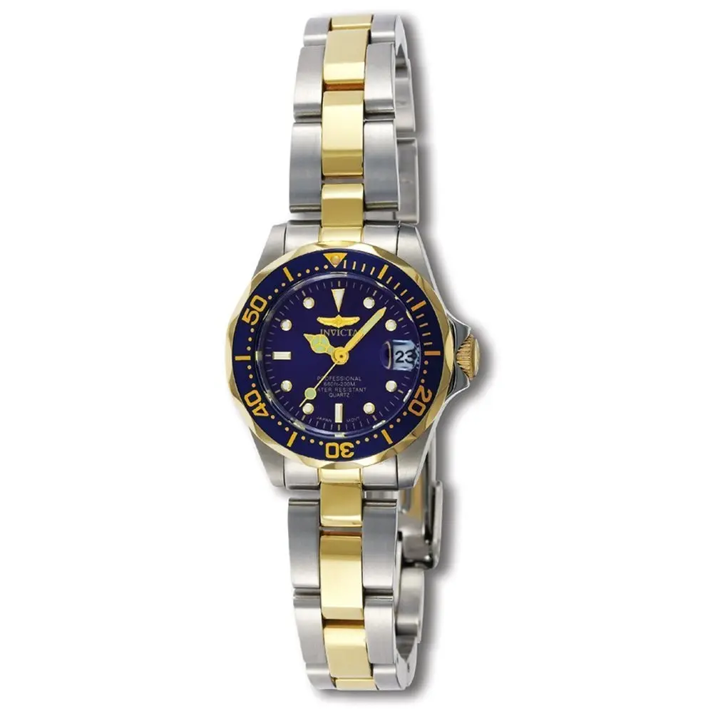 Invicta Women's Pro Diver 8942 Stainless Steel Wristwatch - Classical, Fashionable, Gold-Accented Quartz 3-Hand Timepiece with Blue Dial for Women, Classical Quartz Watches, Fashionable Quartz Watches