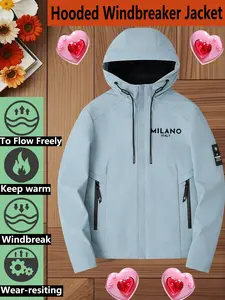 Women's Hooded Windbreaker Jacket Coats Two Color Options MILANO Italy City Print Windproof Waterproof Warm Wear-Resistant Breathable Casual Relaxed Loose Fit Skin-Friendly Versatile Outerwear Perfect for Commuting Hiking & Outings