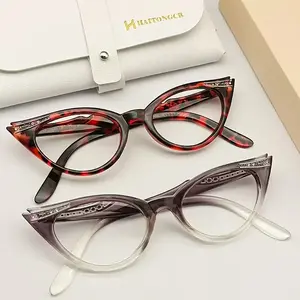 Large Cat Eye Eyeglasses Frame for Women, Wide-Fit 150mm, Vintage Statement Thick Rim, Gradient/Tortoise Color Options, Rhinestone Temple Detail, Stylish Fashion Glasses for Office & Daily Wear (52mm Lens)