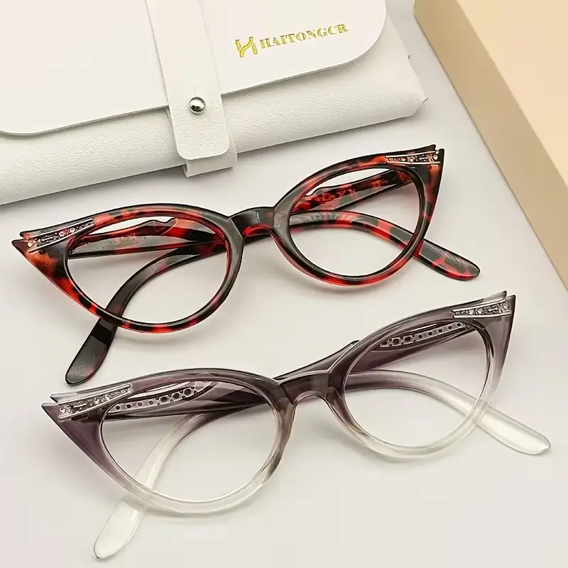 HAITONGCR Women's Cat Eye Reading Glasses, Large Vintage Frame with Rhinestone Temples, 150mm Wide-Fit, Thick-Rim Tortoise Fashion Eyewear for Daily Use, Single Item