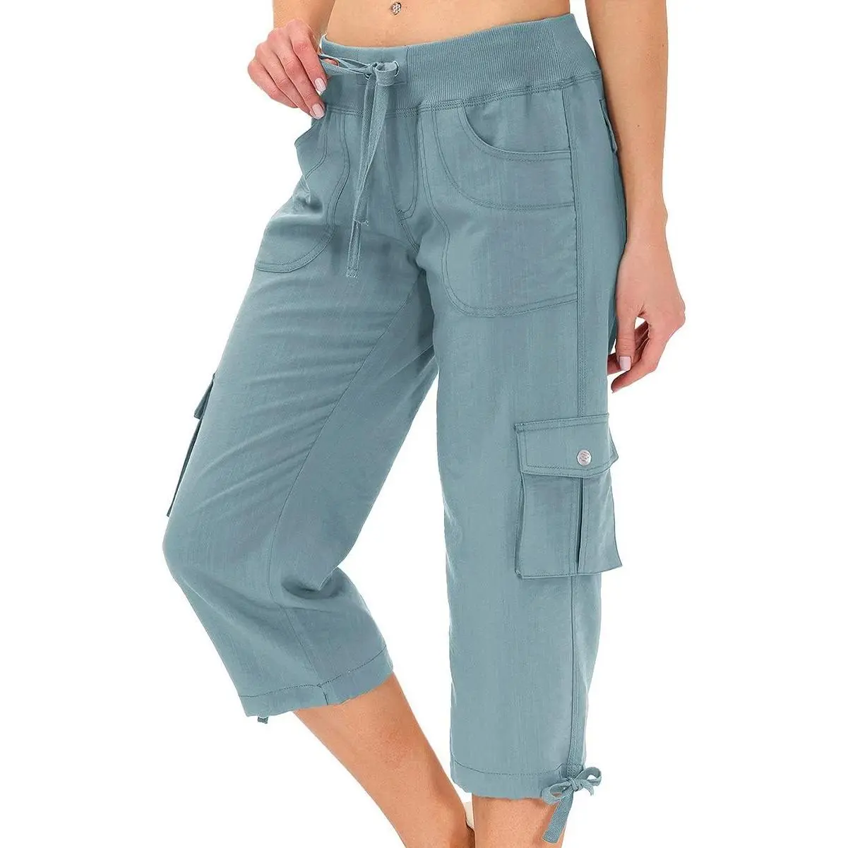 Womens Capris with Pockets Loose Fit Casual Capri Pants Lightweight Ladies Baggy Cargo Pants for Hiking