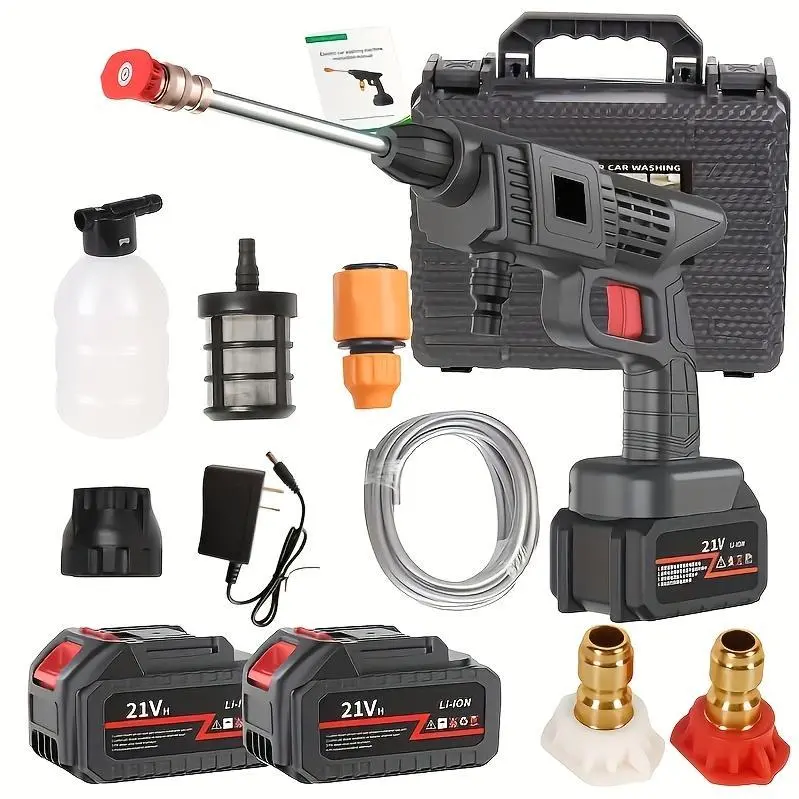 High-pressure Line Cleaning Machine, Rechargeable Battery, Battery-powered, Suitable For Cars, Yards, Driveways, Gardens, Green. Stainless Steel Foam Nozzle, Portable Electric Car Washing Tool.