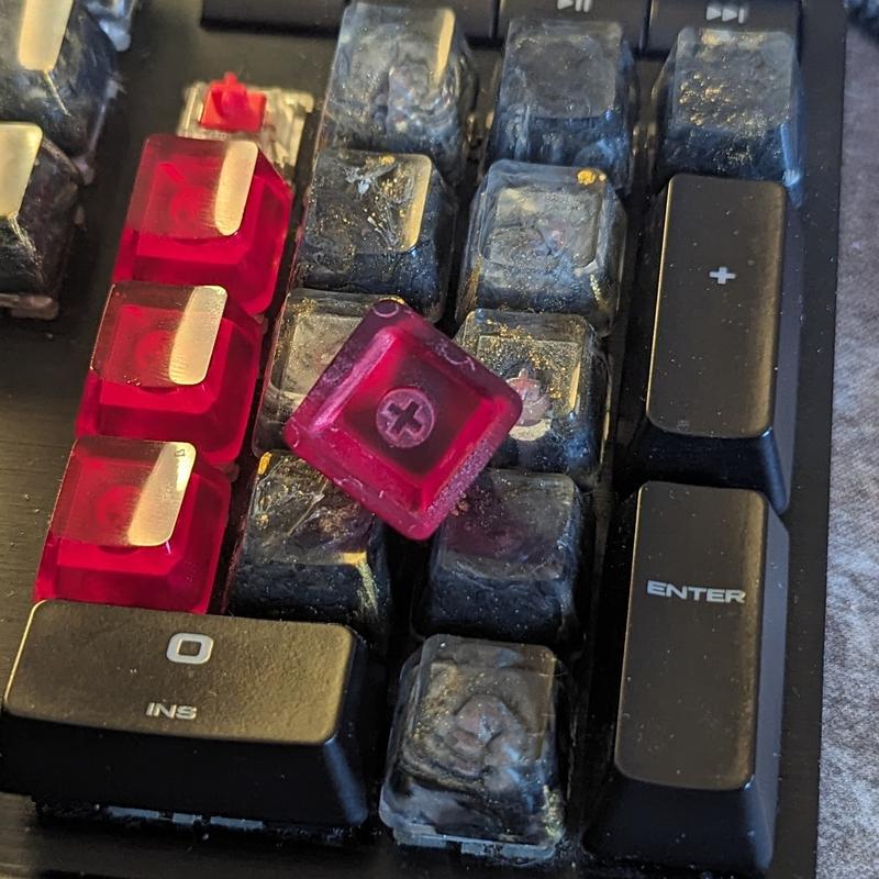 ResinKeyWorks Purple-Red Blank 1U Accent Keycaps, Transparent Hand Polished Resin OEM Caps with MX stems