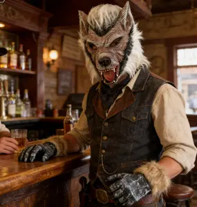 Professional Werewolf Costume Set, Realistic Latex Wolf Head Mask & Fur Gloves With Claws, Full Moon Halloween Beast Makeup For Scary Cosplay party