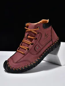 Men's Hand-Stitched High-Top Shoes, Fashion Lace-Up Casual Sneakers, Outdoor Sports Shoes, Large Size Flat Shoes, Comfortable and Durable, Walking Shoes