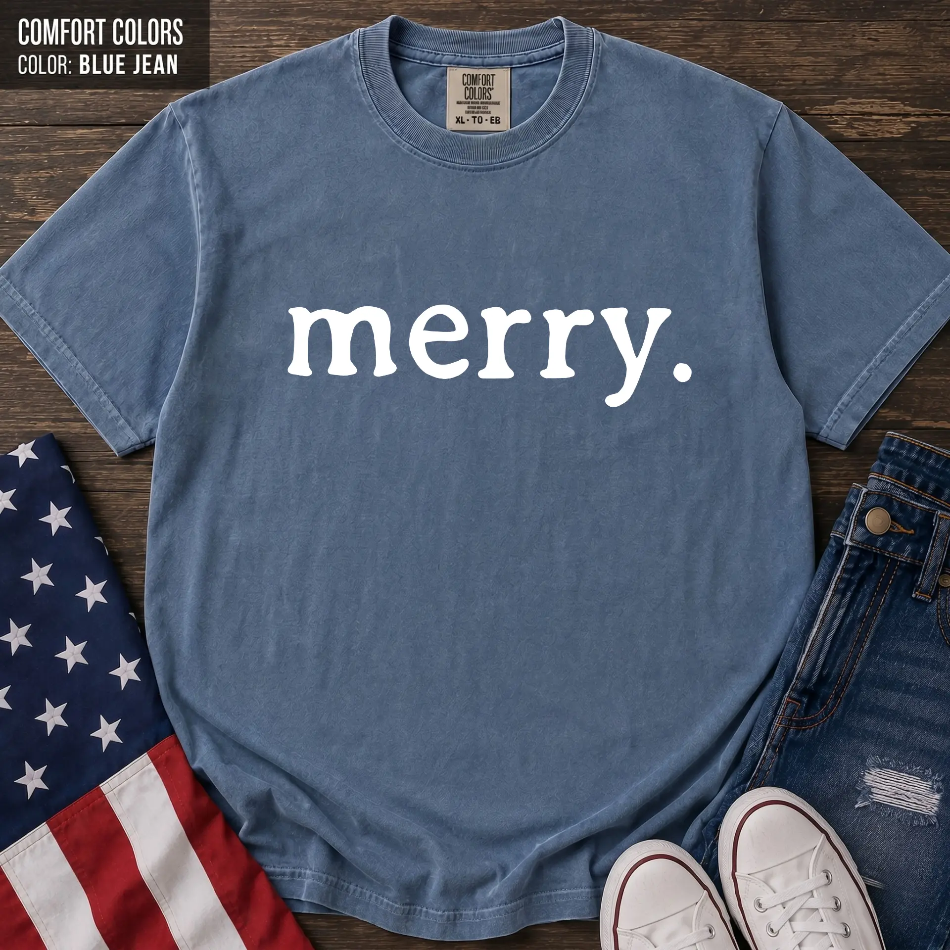Comfort Colors Merry Shirt, Minimalist Merry Christmas T-Shirt, Simple Festive Holiday Lettering Tee, Vintage Christmas Gift - Century Cotton Co.