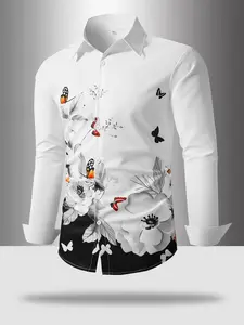 Men's Fashion Long Sleeve Shirt, Butterfly Print, Casual Collar Design, Perfect for Urban Strolls & Outdoor Activities, Fall Winter Wear