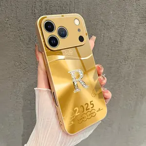 Phone Case: Golden Luxury Lucky Metal Letter R Pattern Phone Case, Suitable for iPhone 17/17Pro/17ProMax/17Air/16/16Pro/16ProMax/16Plus/16E/15/15Plus/15Pro/15ProMax/14/14Plus/14Pro/14ProMax/13/13Pro/13ProMax/12/12Pro/12ProMax/11/11Pro/11ProMax