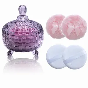 5 Pieces Large Body Powder Puff And Container  Crystal Case For Dust Applicator With Box Face (grey Woven Pattern)