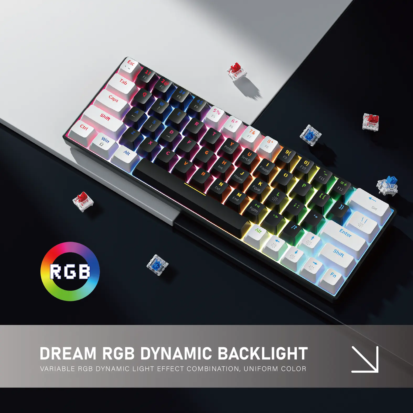 ZIFRIEND KA646 63 Keys Mechanical Wired 60% Layout Mini Gaming ABS