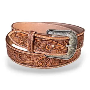 Y2K Western Vintage Style Floral Belt Western Belt for Men Full Grain One Piece Leather Y2K Vintage Cowboy Belt Handmade 1.5” Wide Belt with Buckle Engraved Tooled