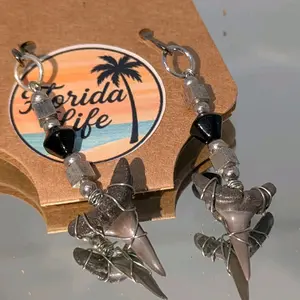 Florida Before Us Series Wire Wrapped Shark Tooth One of a Kind Handmade Earrings with Unique Design