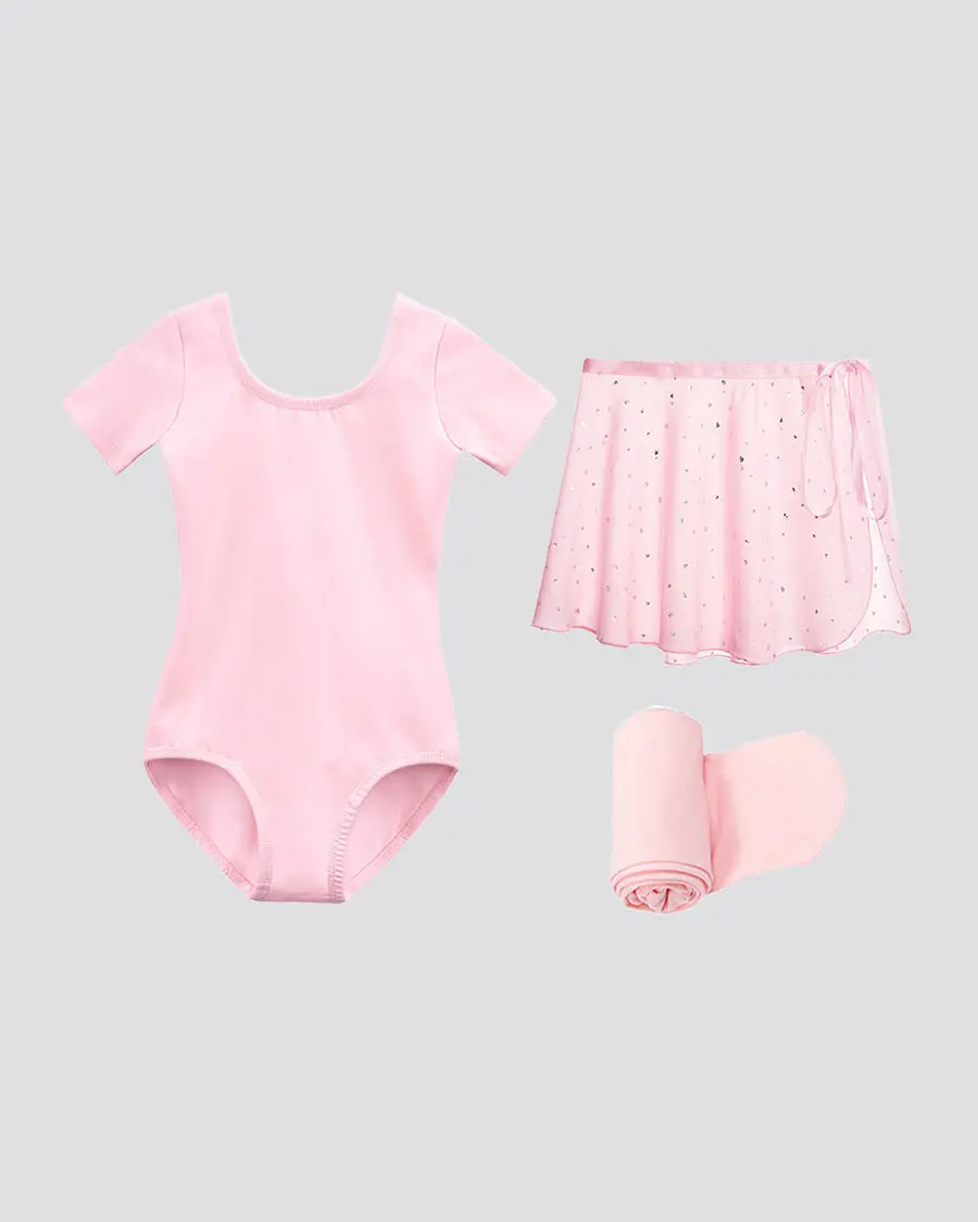 Girls Ballet Leotard Starter Kit (Short Sleeves Leotard & Chiffon Skirt & Tights)
