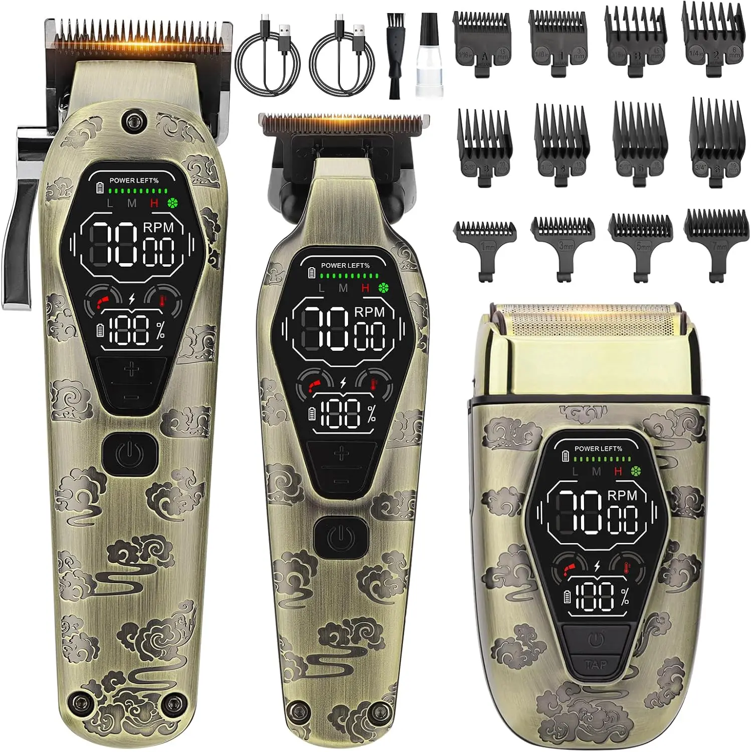 Hair Clippers for Men Professional, T-Blade Hair Trimmer for Men, Electric Shaver Razor, Beard Trimmer, 3 in 1 Cordless Barber Clippers and Trimmers Set, Haircutting Kit LCD Display (Bronze) tiktokshopbacktoschool