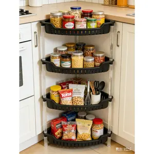 4 Tier Corner Storage Basket Space Saving Plastic Organizer Shelf for Kitchen Bathroom Office Pantry Closet Lightweight Easy Clean Multi Purpose