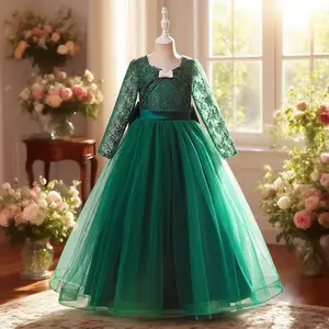322 Girls long-sleeved dress elegant and noble girl's dress suitable for birthday parties anniversaries piano concerts children's dress