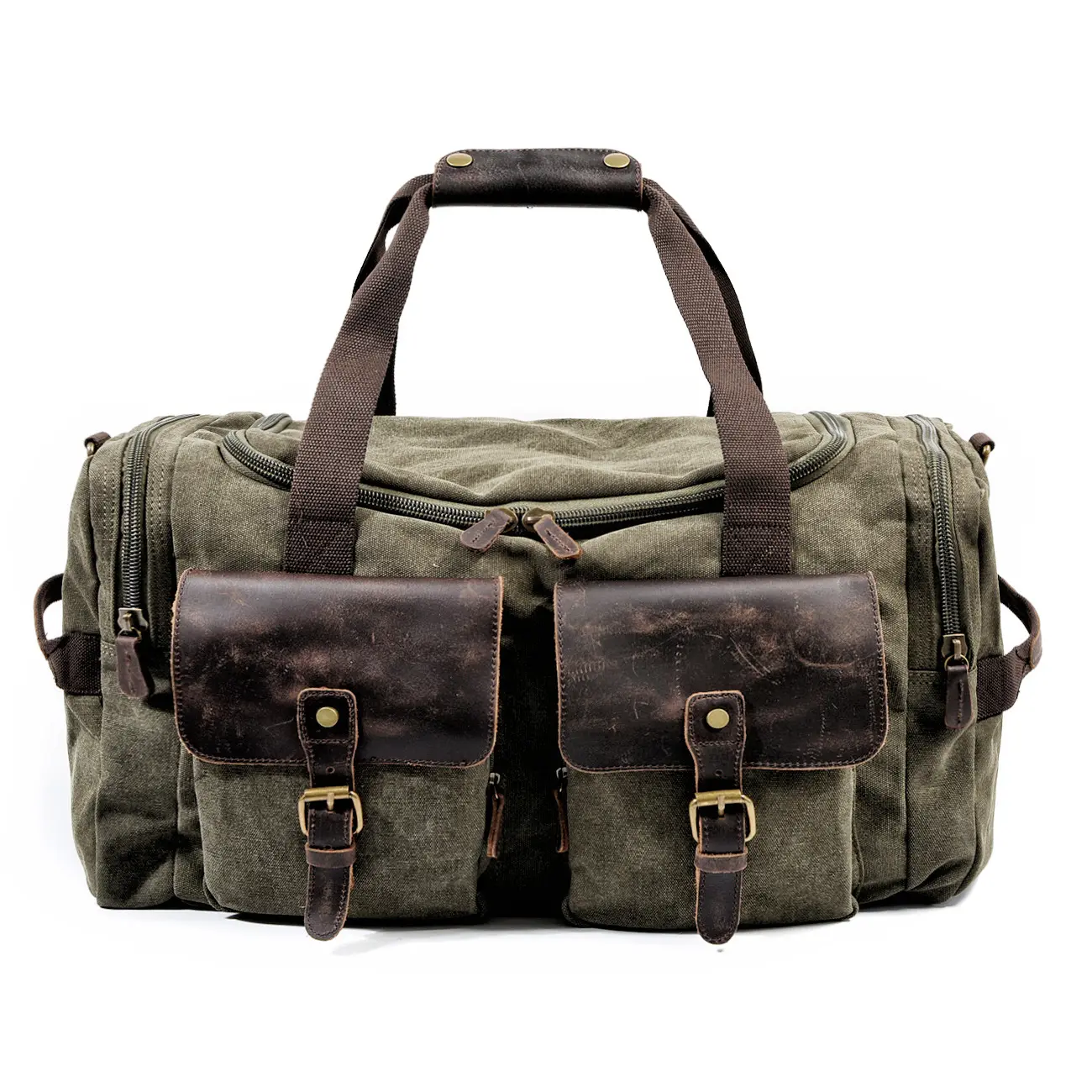 Vintage Waxed Canvas Duffle Bag for Men, Large Waterproof Weekender with Leather Trim, Expandable Carry-On for Travel, Father's Day Gift, Fathers Day Gift Ideas, Dad Gift
