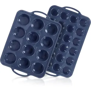 2 Pack  Muffin Pan 12 and 24 Cup with Metal Frame,Non Stick  Mini Cupcake Pan with Handles,  Silicon Regular Muffin Tin Tray Small for baking, egg bites, Mold Grey