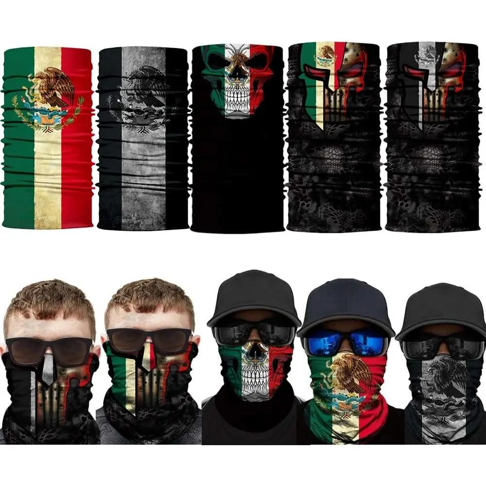 5 count Skull  Scarf Tube Bandana Headband Headwear for  Riding Biker Headband Skeleton Mexico Flag  Gaiter Scarf Yifanyou Sports