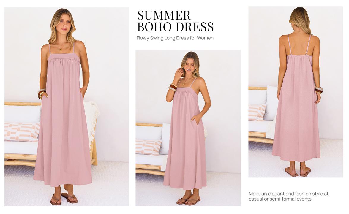 MEROKEETY Women's Summer Boho Maxi Dresses 2026 Spaghetti Straps Linen Sundress Casual Beach Vacation Long Dresses