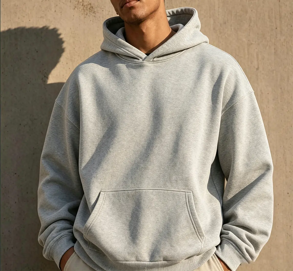 Men's Casual Fleece Hoodie, Solid Color Loose Fit Pullover Sweatshirt with Kangaroo Pocket, Unisex Long Sleeve Outdoor Top