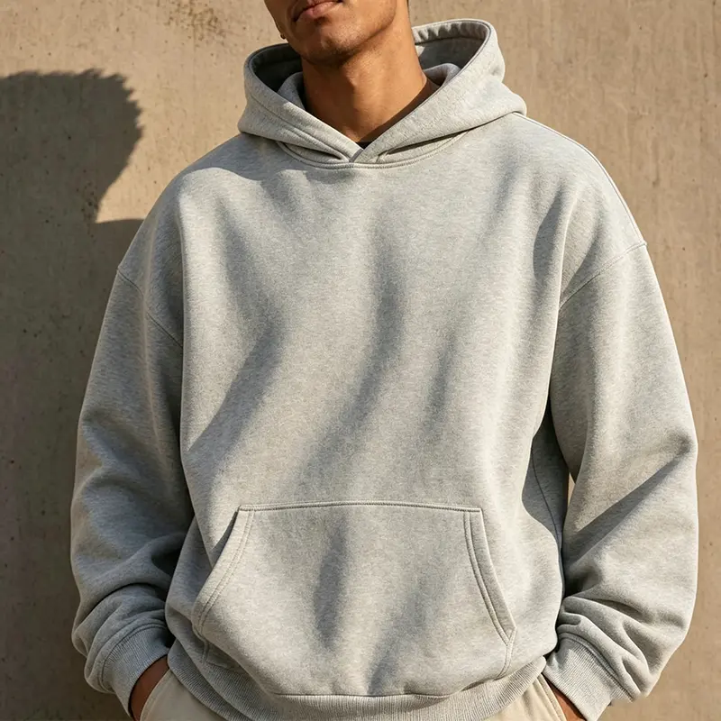 Men's Preppy Plain Pullover Hoodie Unisex Fleece Long Sleeve Top with Kangaroo Pocket, Drop Shoulders, Loose Fit, Soft French Terry All Season Athletic Layer