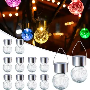 GIGALUMI Solar Hanging Lights, Christmas Decoration Lights with Multi-Color Changing Cracked Glass Hanging Ball Solar Outdoor Lights Waterproof Solar Lanterns for Garden, Yard, Patio, Lawn