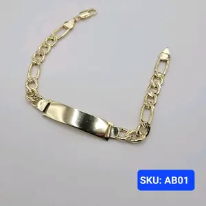 Bracelet Figaro Style Laminated Gold Adult  Size 8 Inches 10 millimeters plate, chain 7 millimeters. No Engraving Chain Jewelry for Adults Size Classic Design Elegant Fashionable Accessory