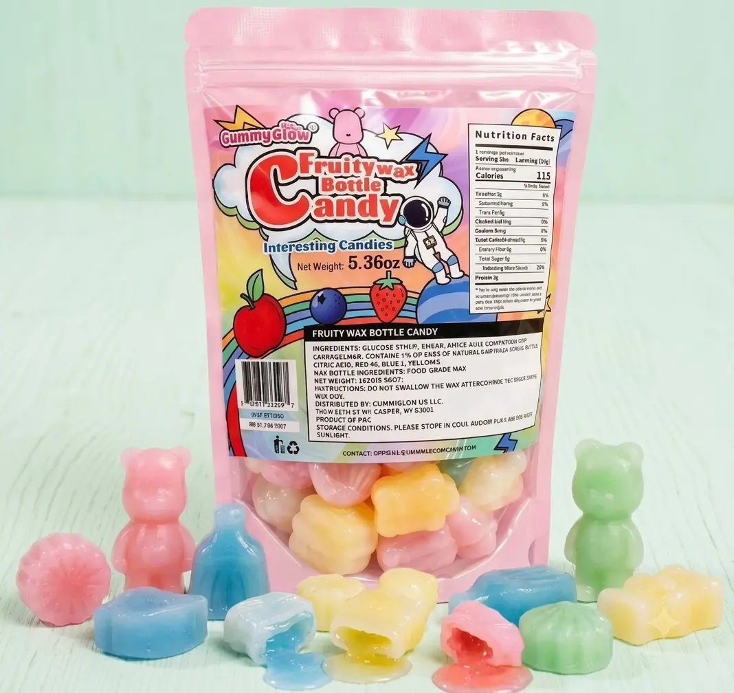 GummyGlow Waxy Fruit-Filled Candy, Chewable Retro Candy, 5 Assorted Fruit Flavors, Gluten-Free, 5.36 Oz, 25 Pieces
