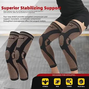 2pcs Copper Fiber Long Knee Sleeves, Compression Leg Warmers, Thermal Knee Support, Outdoor Sports, Running, Fitness, Basketball, Badminton