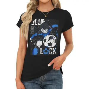 Blue Lock Women Round Neck Short Sleeve T-shirts Slim Fit Outgoing Tops Sexy Basic T-shirts Womenswear Baby