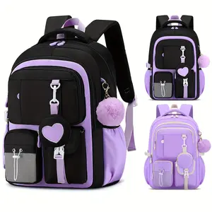 (New)1pc Lightweight Multi Pocket Women's Backpack, Outdoor Leisure Camping Travel Backpack, 15.6-inch Laptop Backpack,  Student Backpack, Purple Backpack with  Bag, Adjustable Shoulder Strap, Smooth Zipper, Suitable for Daily Travel