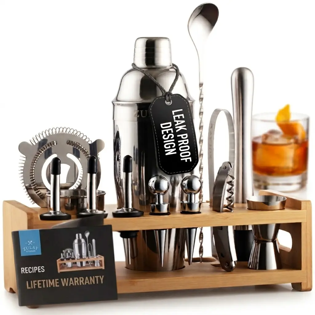 24-Piece Bar Set - Complete Cocktail Shaker and Bartender Kit with Tools