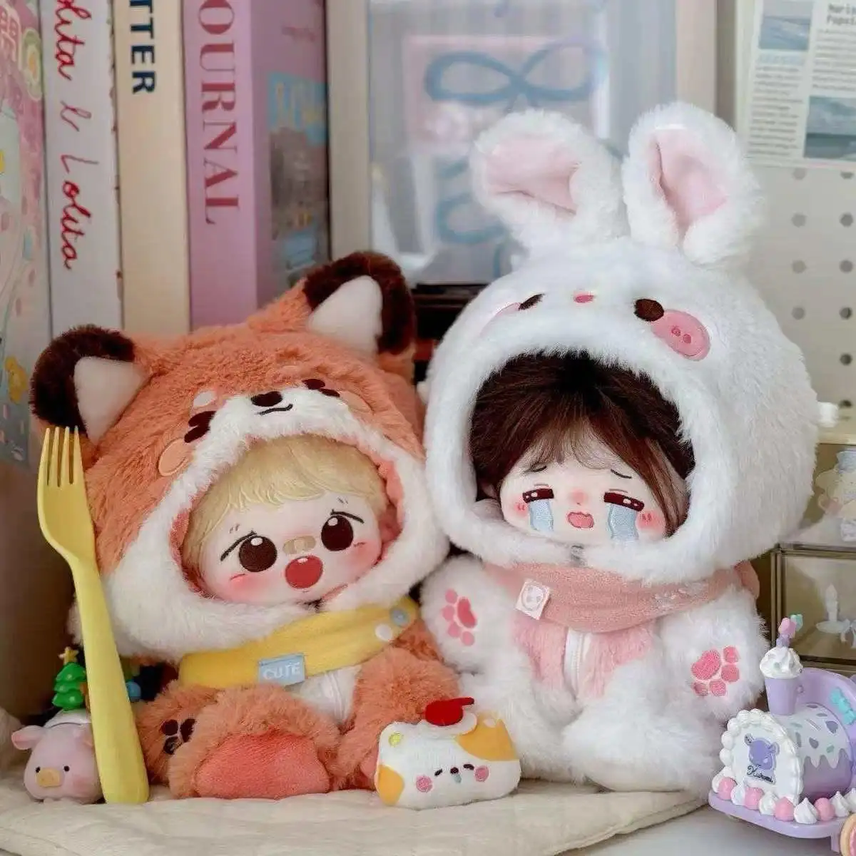 20cm Plush Doll Clothes Animal Onesie Outfit, Cute Fox & Bunny Costume for 20cm Cotton Dolls, Universal Doll Clothing Accessorie