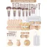 44PCS Beauty Tools Set - Waterproof Multi-Functional Zipper Cosmetic & Toiletry Bag, 25PCS Brushes, 6PCS Sponges, 6PCS Triangle Powder Puffs, 3PCS Facial Cleansing Sponges, 1PC Hairband, 2PCS Hand Bowl Straps,sohochic