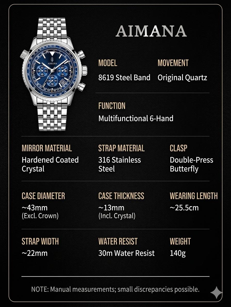 Swiss Luxury Men's Chronograph Watch - Multifunctional Business Quartz Watch, Luminous & Waterproof with Date Display