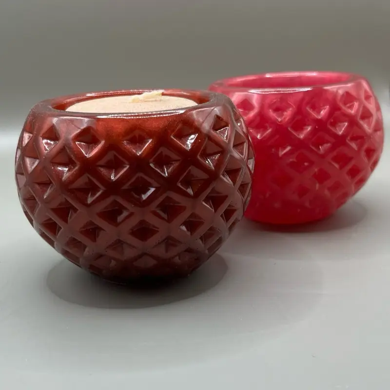 Candle Holder - Decorative Red Candle Holder with Geometric Pattern